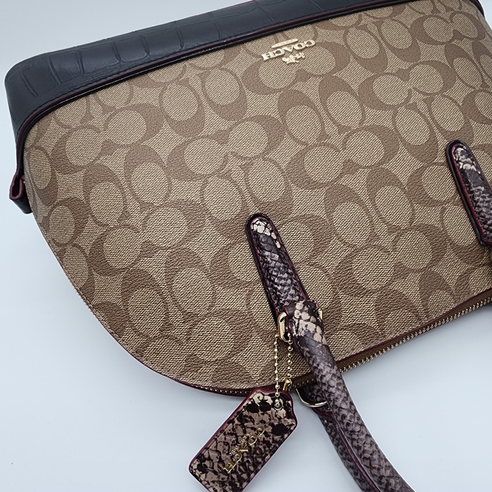 Coach Signature Sierra Exotic Mix Leather Satchel Handbag with FLAW - Picture 4 of 16